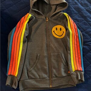 Kids aviator nation Hoodie with Rainbow Stripes and Smile Patch size 8